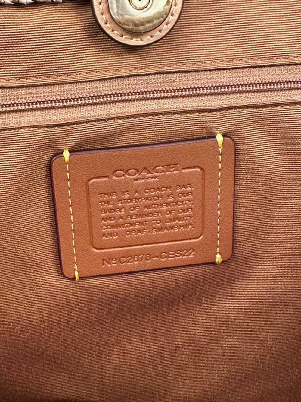 Coach City Tote Gingham Print Woven Straw and Smooth Tan Leather Trim CES22 NWT - Picture 10 of 12